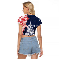 Wallis And Futuna Christmas Raglan Cropped T Shirt Seashell Xmas Tree Tribal Waves DT05 - Polynesian Pride