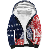 Wallis And Futuna Christmas Sherpa Hoodie Seashell Xmas Tree Tribal Waves DT05 Unisex Navy - Polynesian Pride