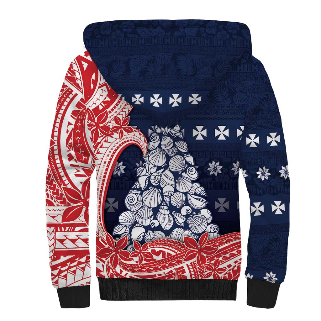 Wallis And Futuna Christmas Sherpa Hoodie Seashell Xmas Tree Tribal Waves DT05 - Polynesian Pride