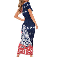 Wallis And Futuna Christmas Short Sleeve Bodycon Dress Seashell Xmas Tree Tribal Waves - Polynesian Pride