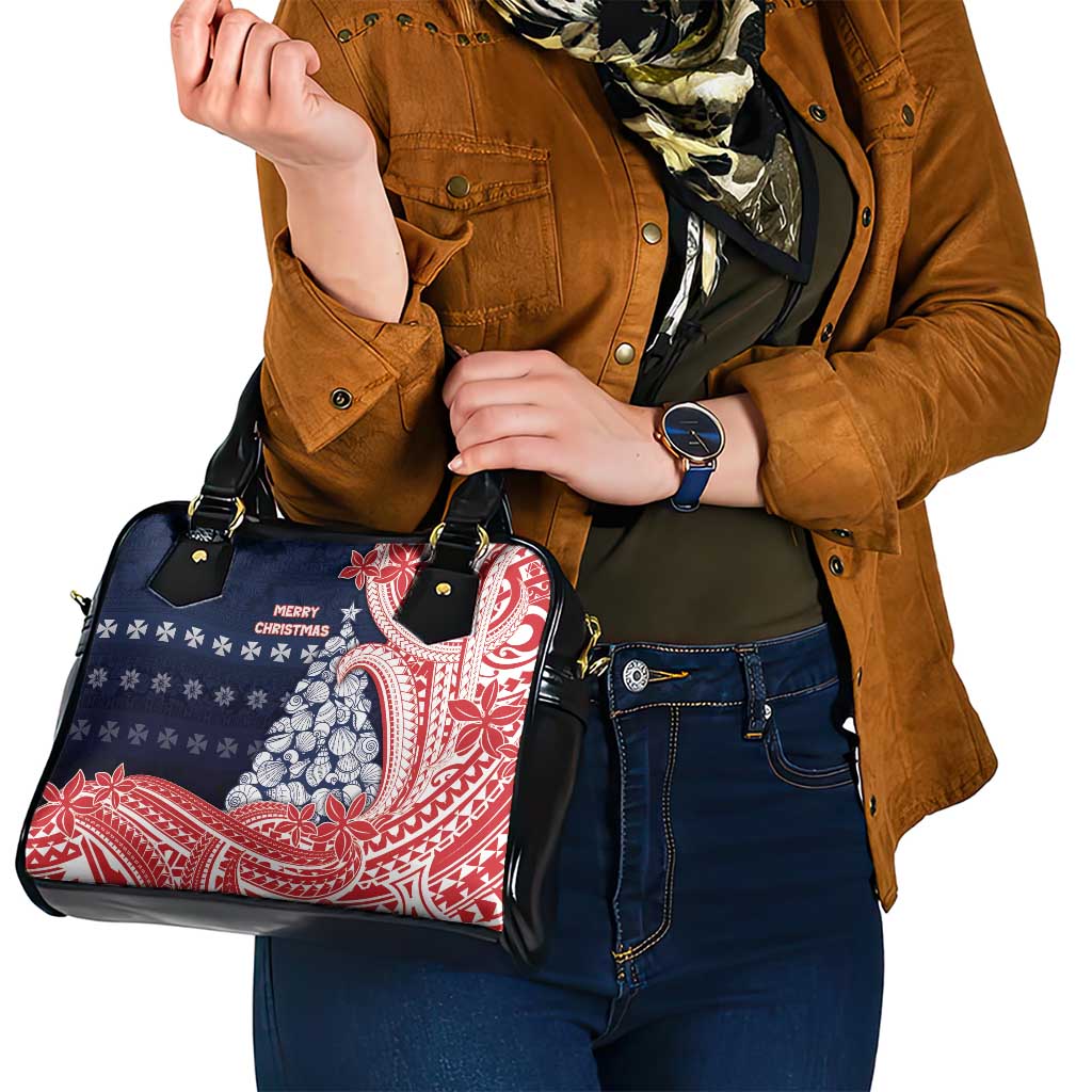 Wallis And Futuna Christmas Shoulder Handbag Seashell Xmas Tree Tribal Waves - Polynesian Pride