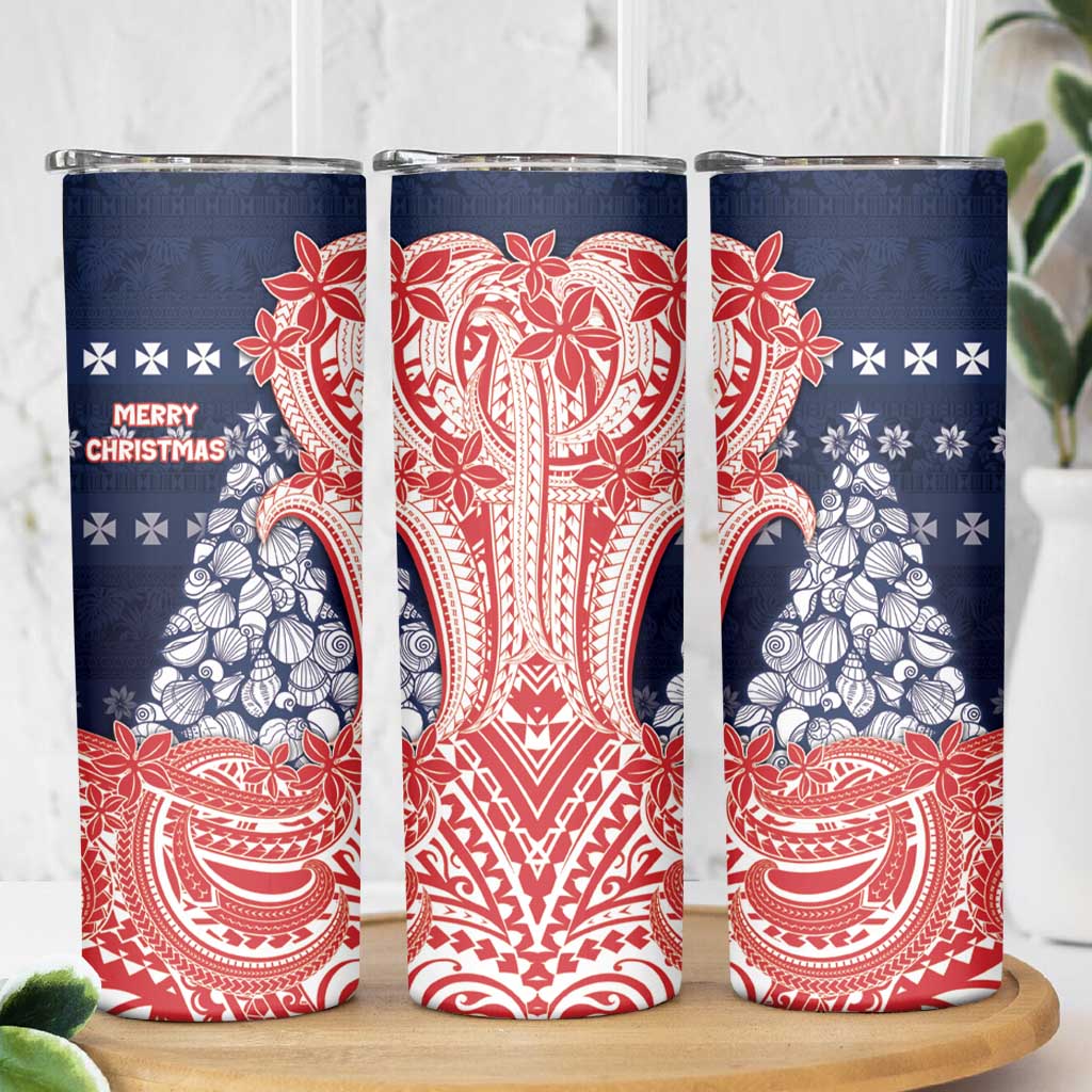 Wallis And Futuna Christmas Skinny Tumbler Seashell Xmas Tree Tribal Waves DT05 - Polynesian Pride
