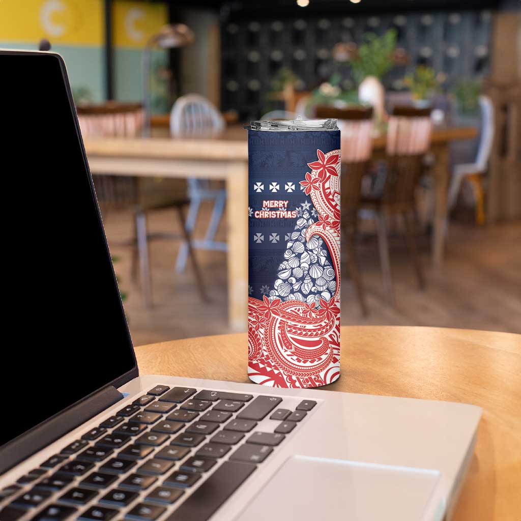 Wallis And Futuna Christmas Skinny Tumbler Seashell Xmas Tree Tribal Waves DT05 - Polynesian Pride