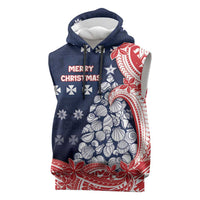 Wallis And Futuna Christmas Sleeveless Hoodie Seashell Xmas Tree Tribal Waves DT05 Navy - Polynesian Pride