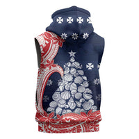 Wallis And Futuna Christmas Sleeveless Hoodie Seashell Xmas Tree Tribal Waves DT05 - Polynesian Pride