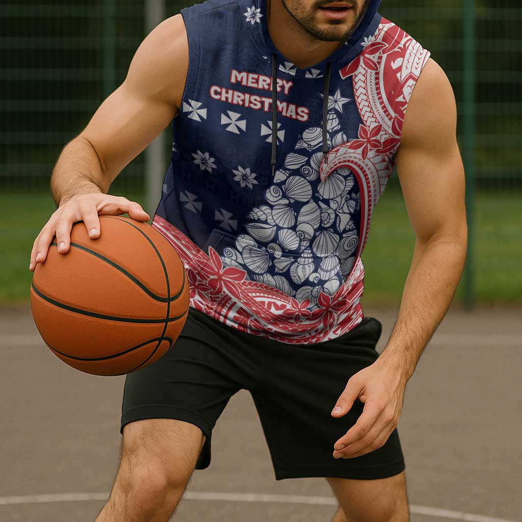 Wallis And Futuna Christmas Sleeveless Hoodie Seashell Xmas Tree Tribal Waves DT05 - Polynesian Pride