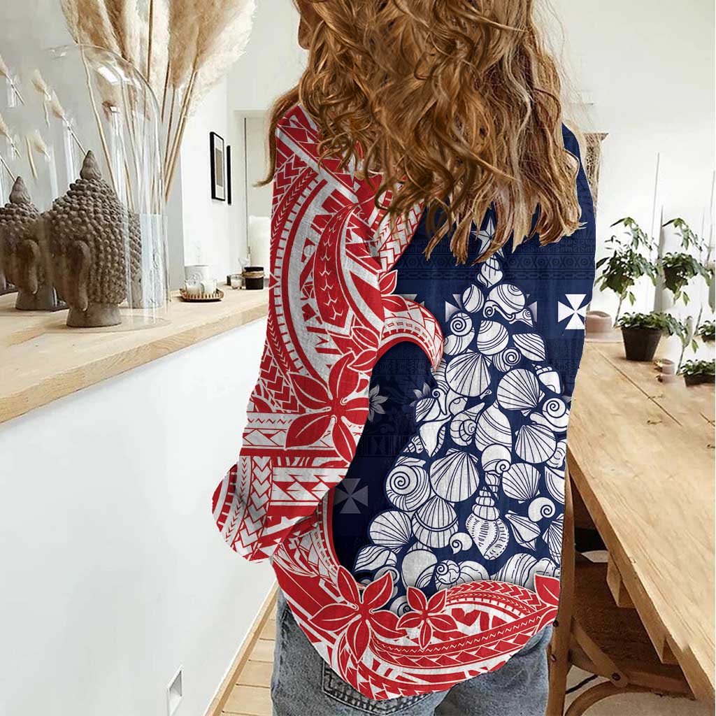 Wallis And Futuna Christmas Women Casual Shirt Seashell Xmas Tree Tribal Waves DT05 - Polynesian Pride