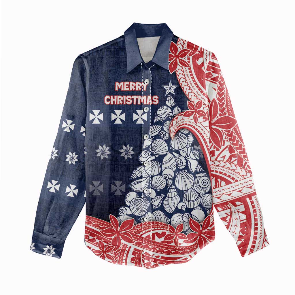 Wallis And Futuna Christmas Women Casual Shirt Seashell Xmas Tree Tribal Waves DT05 - Polynesian Pride