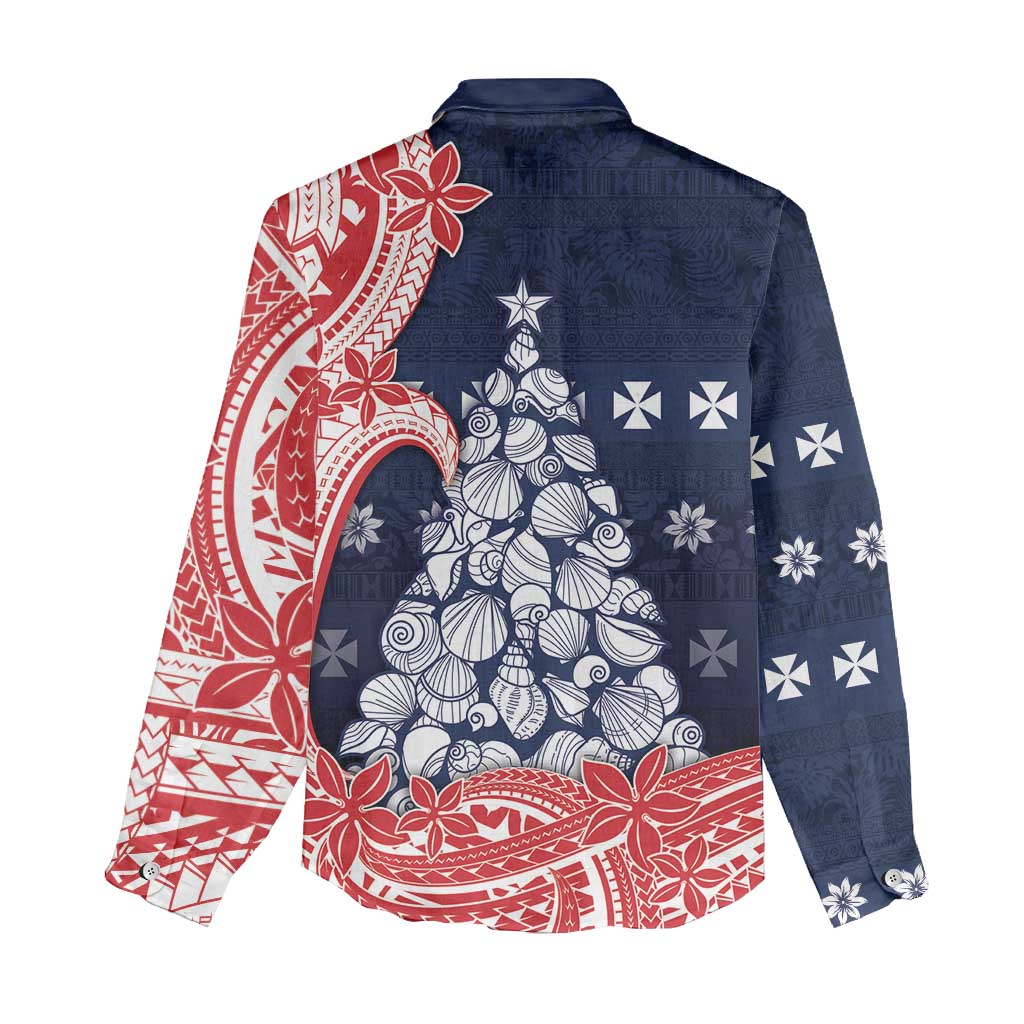 Wallis And Futuna Christmas Women Casual Shirt Seashell Xmas Tree Tribal Waves DT05 - Polynesian Pride
