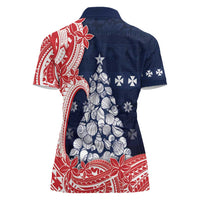 Wallis And Futuna Christmas Women Polo Shirt Seashell Xmas Tree Tribal Waves - Polynesian Pride