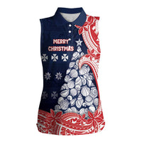 Wallis And Futuna Christmas Women Sleeveless Polo Shirt Seashell Xmas Tree Tribal Waves DT05 Female Navy - Polynesian Pride