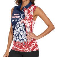 Wallis And Futuna Christmas Women Sleeveless Polo Shirt Seashell Xmas Tree Tribal Waves DT05 - Polynesian Pride