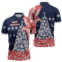 Wallis And Futuna Christmas Zipper Polo Shirt Seashell Xmas Tree Tribal Waves DT05 - Polynesian Pride