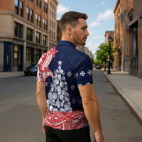 Wallis And Futuna Christmas Zipper Polo Shirt Seashell Xmas Tree Tribal Waves DT05 - Polynesian Pride