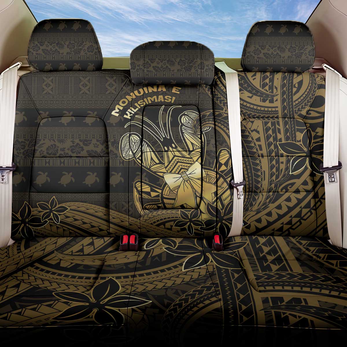 Niue Christmas Back Car Seat Cover Niuean Crab Xmas Tribal Waves DT05 One Size Gold - Polynesian Pride