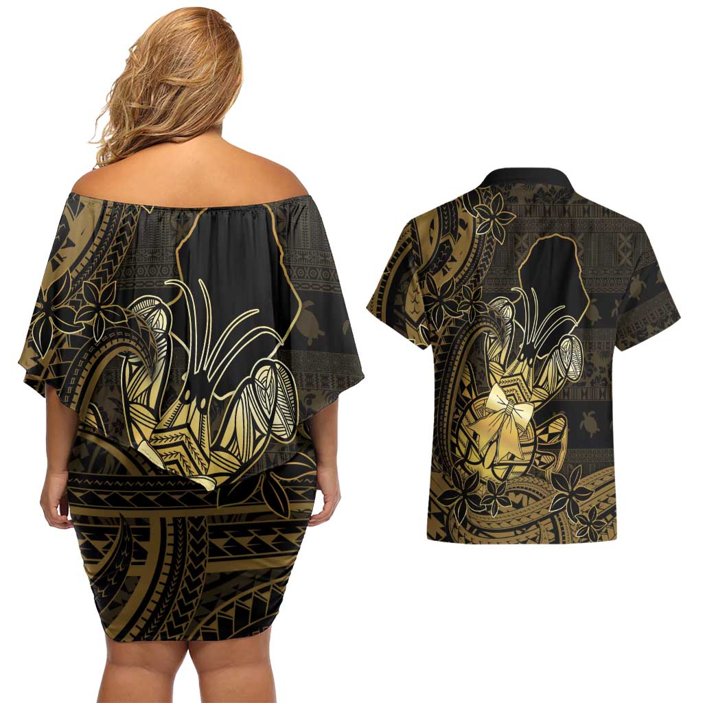 Niue Christmas Couples Matching Off Shoulder Short Dress and Hawaiian Shirt Niuean Crab Xmas Tribal Waves DT05 - Polynesian Pride