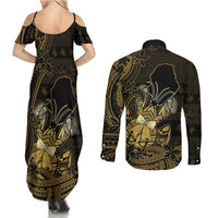 Niue Christmas Couples Matching Summer Maxi Dress and Long Sleeve Button Shirt Niuean Crab Xmas Tribal Waves DT05 - Polynesian Pride