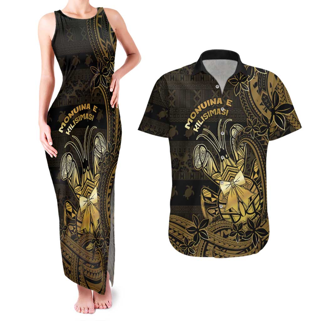 Niue Christmas Couples Matching Tank Maxi Dress and Hawaiian Shirt Niuean Crab Xmas Tribal Waves - Polynesian Pride