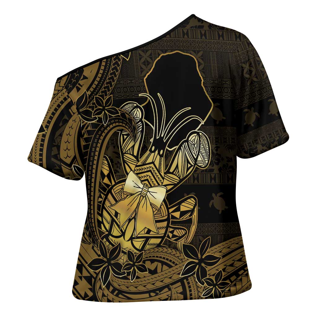 Niue Christmas Cross Shoulder Shirt Niuean Crab Xmas Tribal Waves - Polynesian Pride