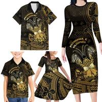 Niue Christmas Family Matching Long Sleeve Bodycon Dress and Hawaiian Shirt Niuean Crab Xmas Tribal Waves DT05 - Polynesian Pride