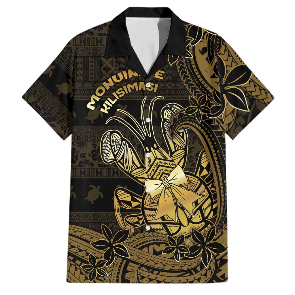 Niue Christmas Family Matching Mermaid Dress and Hawaiian Shirt Niuean Crab Xmas Tribal Waves DT05 Dad's Shirt - Short Sleeve Gold - Polynesian Pride