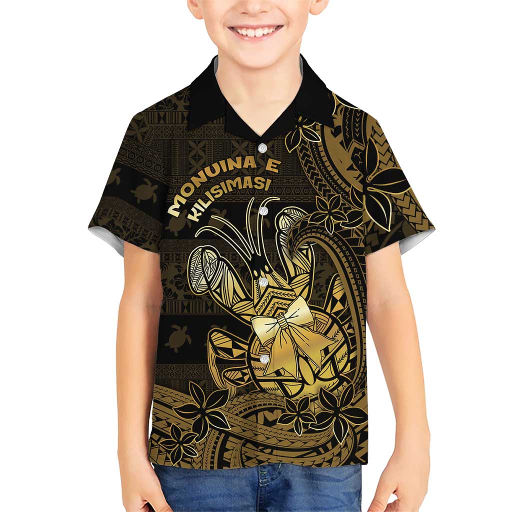 Niue Christmas Family Matching Off The Shoulder Long Sleeve Dress and Hawaiian Shirt Niuean Crab Xmas Tribal Waves DT05 Son's Shirt Gold - Polynesian Pride