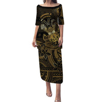 Niue Christmas Family Matching Puletasi and Hawaiian Shirt Niuean Crab Xmas Tribal Waves DT05 Mom's Dress Gold - Polynesian Pride