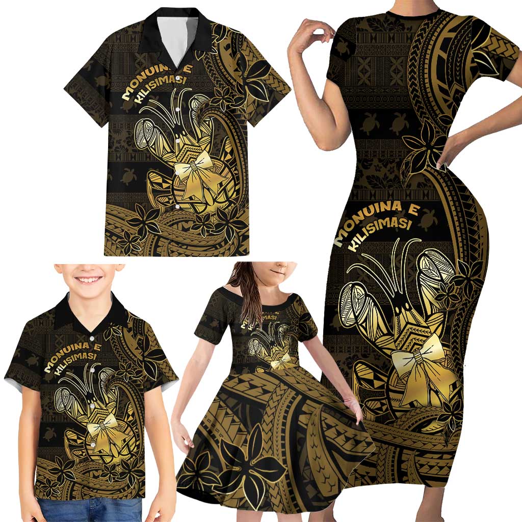 Niue Christmas Family Matching Short Sleeve Bodycon Dress and Hawaiian Shirt Niuean Crab Xmas Tribal Waves - Polynesian Pride