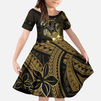 Niue Christmas Family Matching Tank Maxi Dress and Hawaiian Shirt Niuean Crab Xmas Tribal Waves DT05 Daughter's Dress Gold - Polynesian Pride
