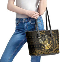 Niue Christmas Leather Tote Bag Niuean Crab Xmas Tribal Waves - Polynesian Pride