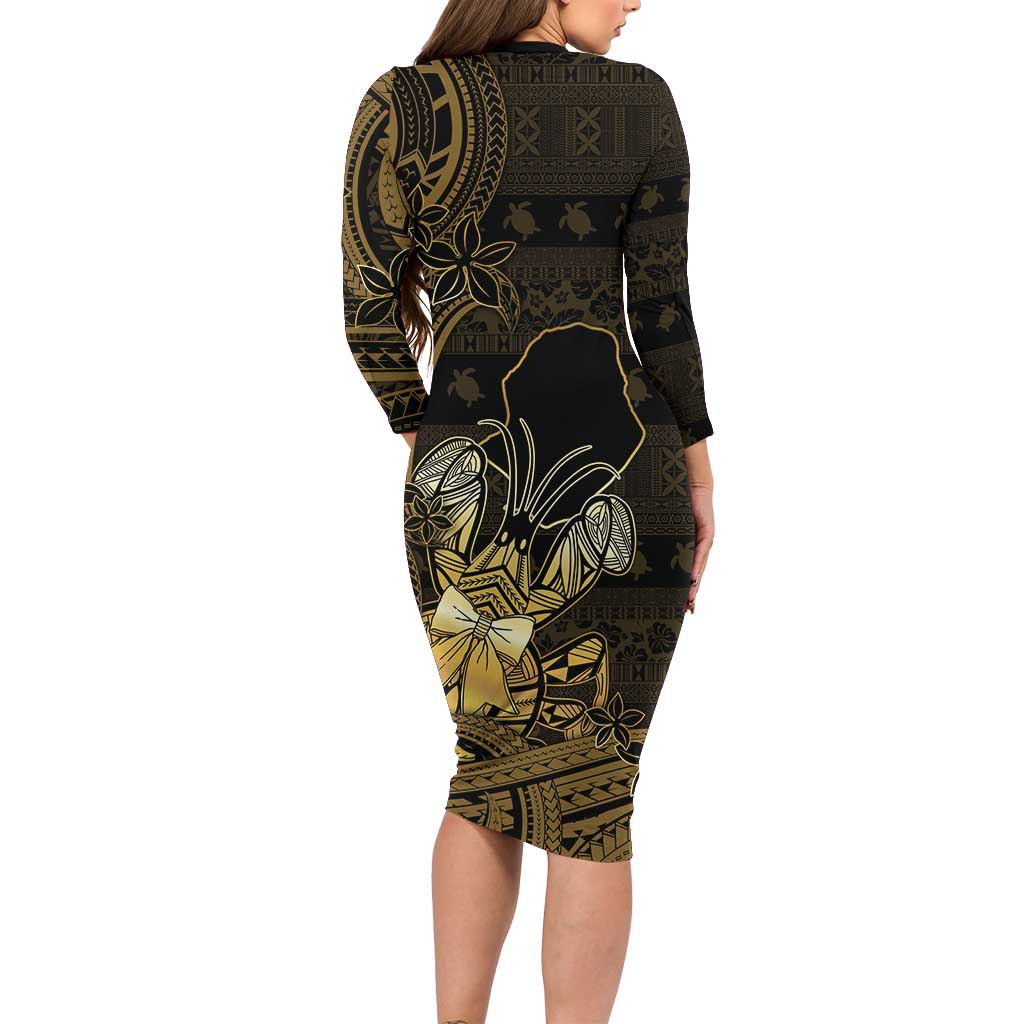 Niue Christmas Long Sleeve Bodycon Dress Niuean Crab Xmas Tribal Waves DT05 - Polynesian Pride