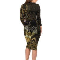 Niue Christmas Long Sleeve Bodycon Dress Niuean Crab Xmas Tribal Waves DT05 - Polynesian Pride