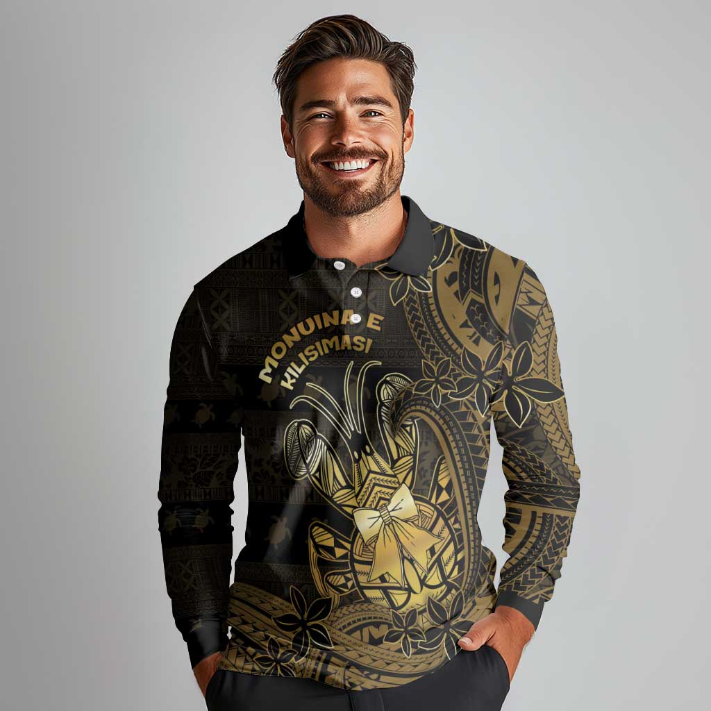 Niue Christmas Long Sleeve Polo Shirt Niuean Crab Xmas Tribal Waves DT05 - Polynesian Pride