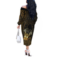 Niue Christmas Off The Shoulder Long Sleeve Dress Niuean Crab Xmas Tribal Waves DT05 - Polynesian Pride