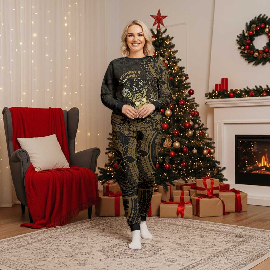 Niue Christmas Pajama Set Niuean Crab Xmas Tribal Waves DT05 Women Gold - Polynesian Pride