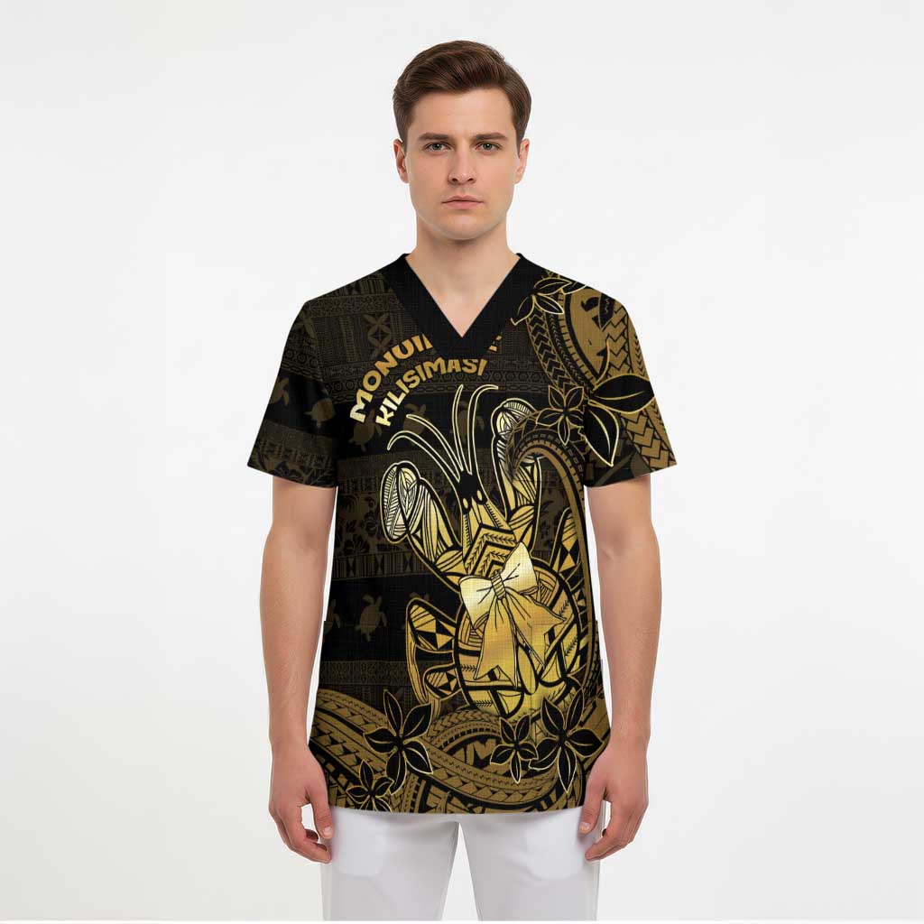 Niue Christmas Scrub Top Niuean Crab Xmas Tribal Waves - Polynesian Pride