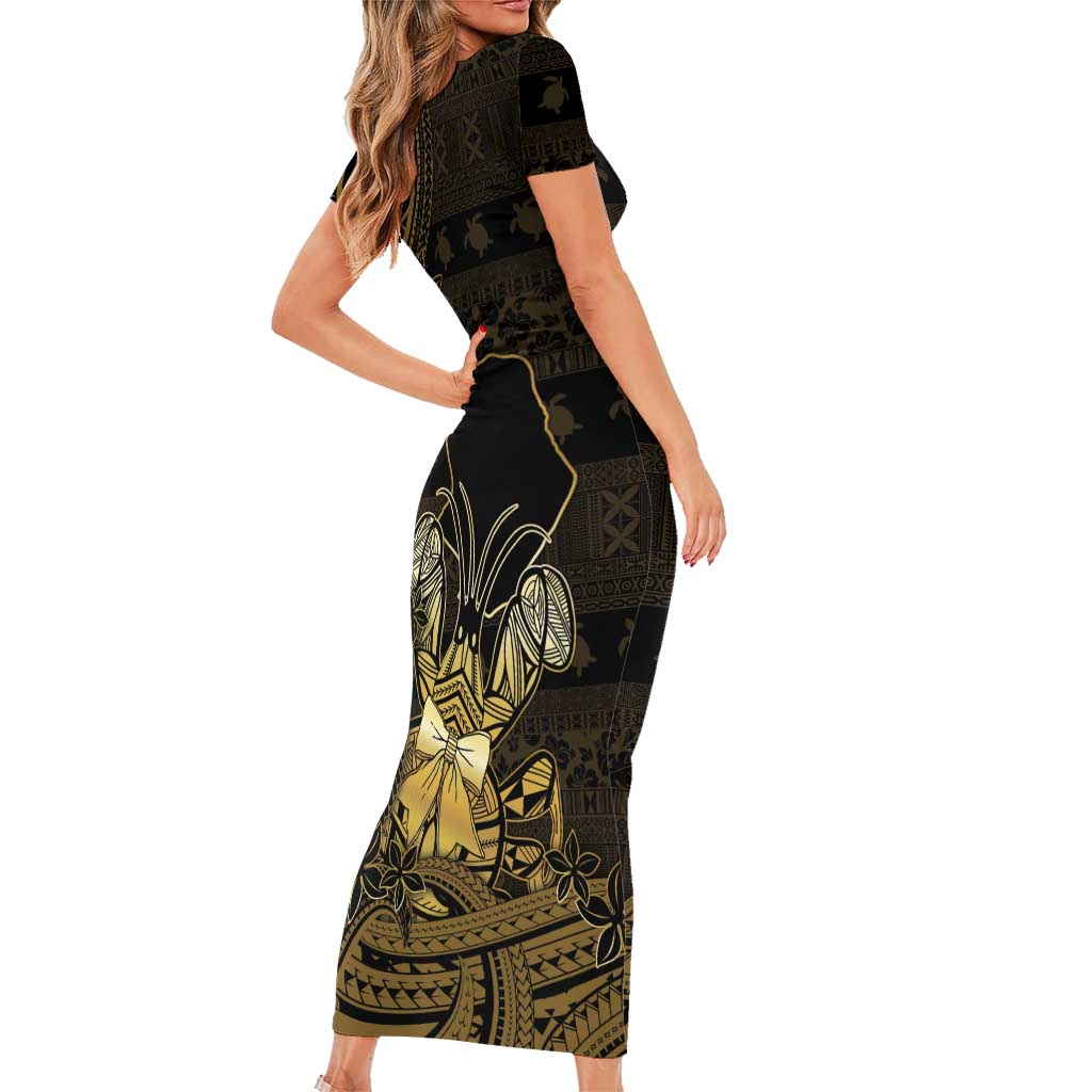 Niue Christmas Short Sleeve Bodycon Dress Niuean Crab Xmas Tribal Waves DT05 - Polynesian Pride