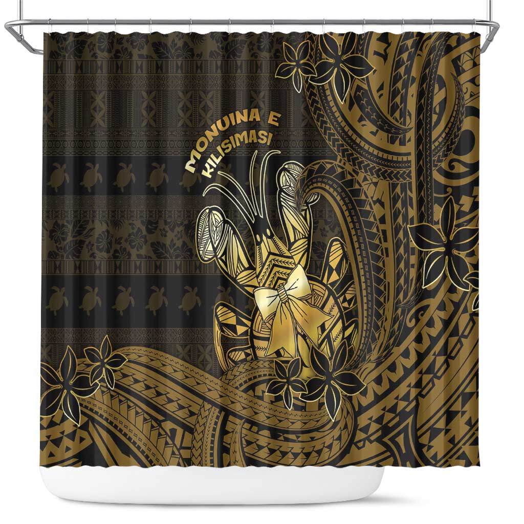 Niue Christmas Shower Curtain Niuean Crab Xmas Tribal Waves DT05 Gold - Polynesian Pride