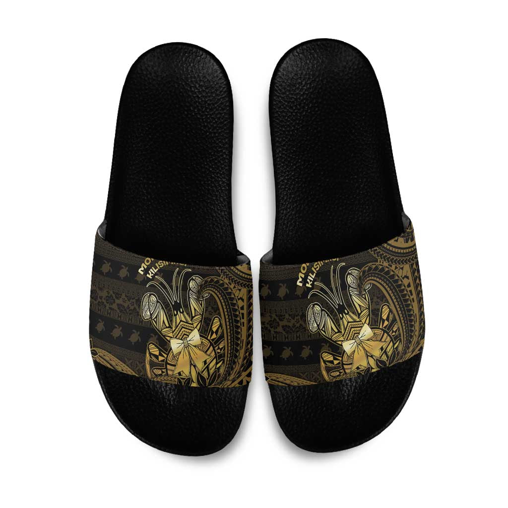 Niue Christmas Slide Sandals Niuean Crab Xmas Tribal Waves DT05 Gold - Polynesian Pride