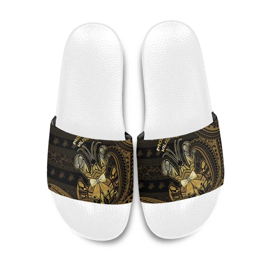Niue Christmas Slide Sandals Niuean Crab Xmas Tribal Waves DT05 Gold - Polynesian Pride