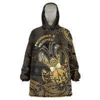 Niue Christmas Wearable Blanket Hoodie Niuean Crab Xmas Tribal Waves DT05 One Size Gold - Polynesian Pride