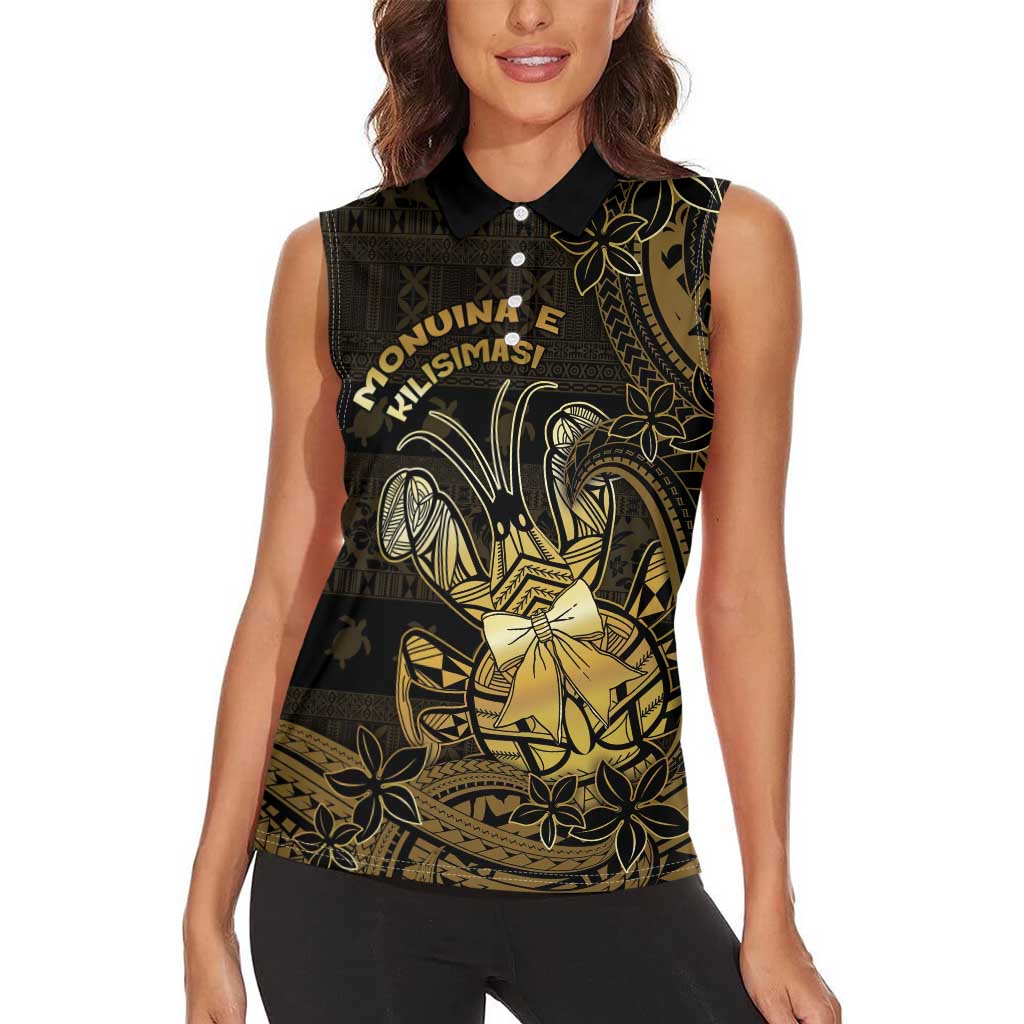 Niue Christmas Women Sleeveless Polo Shirt Niuean Crab Xmas Tribal Waves DT05 - Polynesian Pride