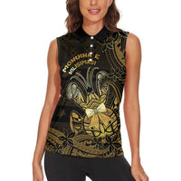 Niue Christmas Women Sleeveless Polo Shirt Niuean Crab Xmas Tribal Waves DT05 - Polynesian Pride