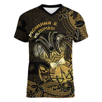 Niue Christmas Women V-Neck T-Shirt Niuean Crab Xmas Tribal Waves DT05 Female Gold - Polynesian Pride