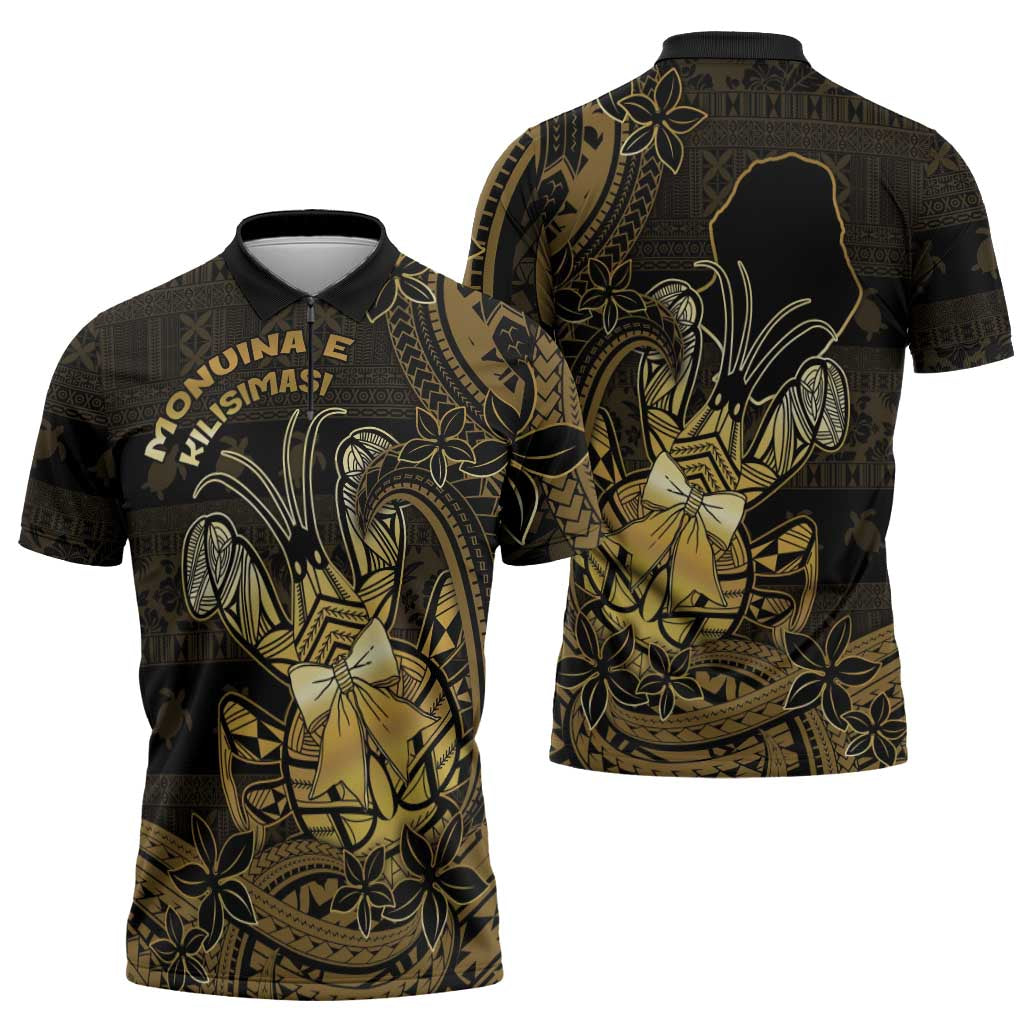 Niue Christmas Zipper Polo Shirt Niuean Crab Xmas Tribal Waves DT05 - Polynesian Pride