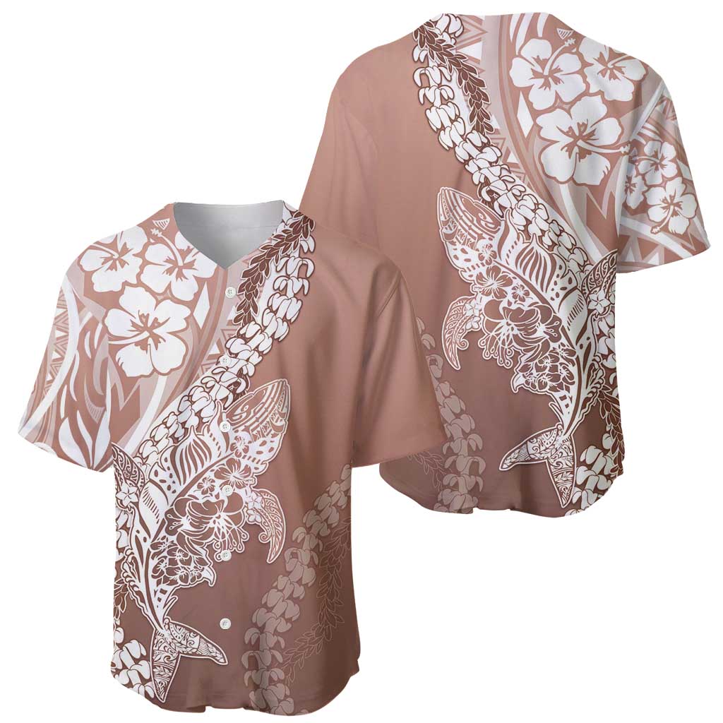 Hawaii Puakenikeni And Maile Lei Baseball Jersey Brown Polynesian Shark Tattoo DT05