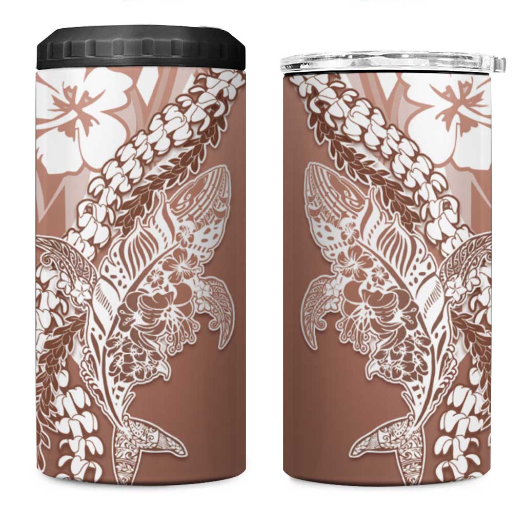Hawaii Puakenikeni And Maile Lei 4 in 1 Can Cooler Tumbler Brown Polynesian Shark Tattoo DT05 - Polynesian Pride