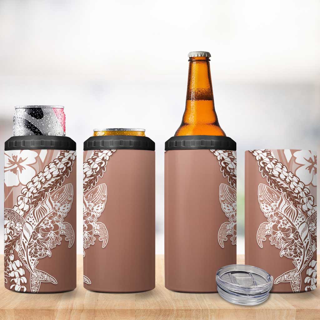 Hawaii Puakenikeni And Maile Lei 4 in 1 Can Cooler Tumbler Brown Polynesian Shark Tattoo DT05 - Polynesian Pride