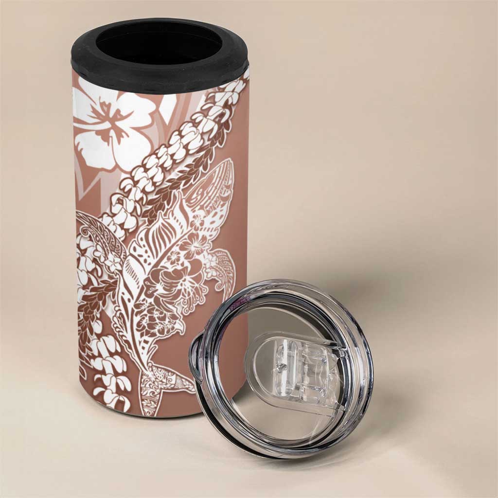 Hawaii Puakenikeni And Maile Lei 4 in 1 Can Cooler Tumbler Brown Polynesian Shark Tattoo DT05 - Polynesian Pride