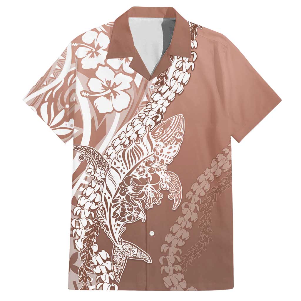 Hawaii Puakenikeni And Maile Lei Family Matching Long Sleeve Bodycon Dress and Hawaiian Shirt Brown Polynesian Shark Tattoo DT05